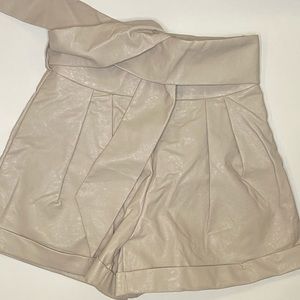 FashionNova Beige Faux Leather Shorts with Belt and Pockets Size S